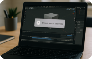3D artist editing a Blender scene from a laptop browser workspace