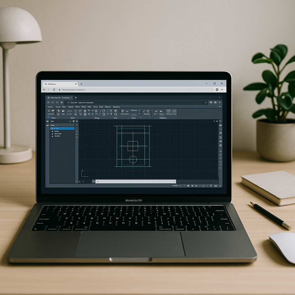 Architect using AutoCAD from a Mac browser workspace with external monitor