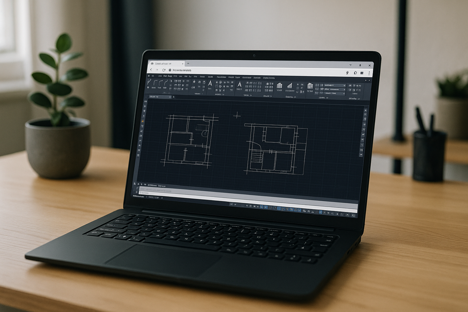 The real roadblock to Autodesk on Linux in production - realistic Linux laptop workspace with AutoCAD