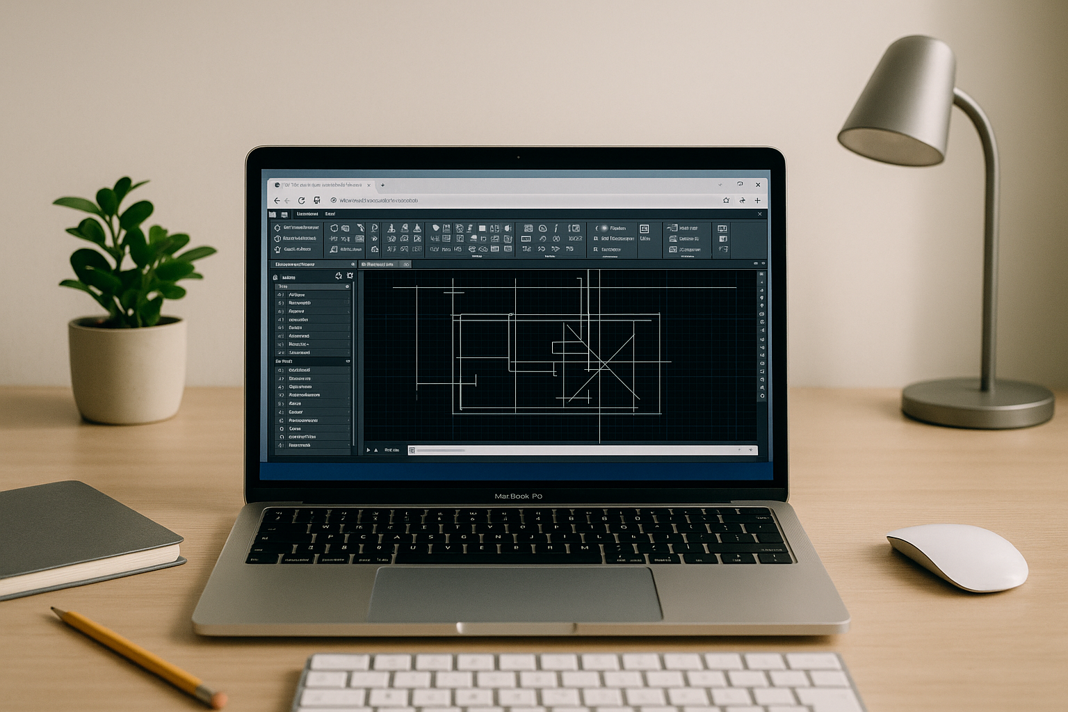 AutoCAD for Mac interface running a heavy 3D architectural project on a MacBook screen