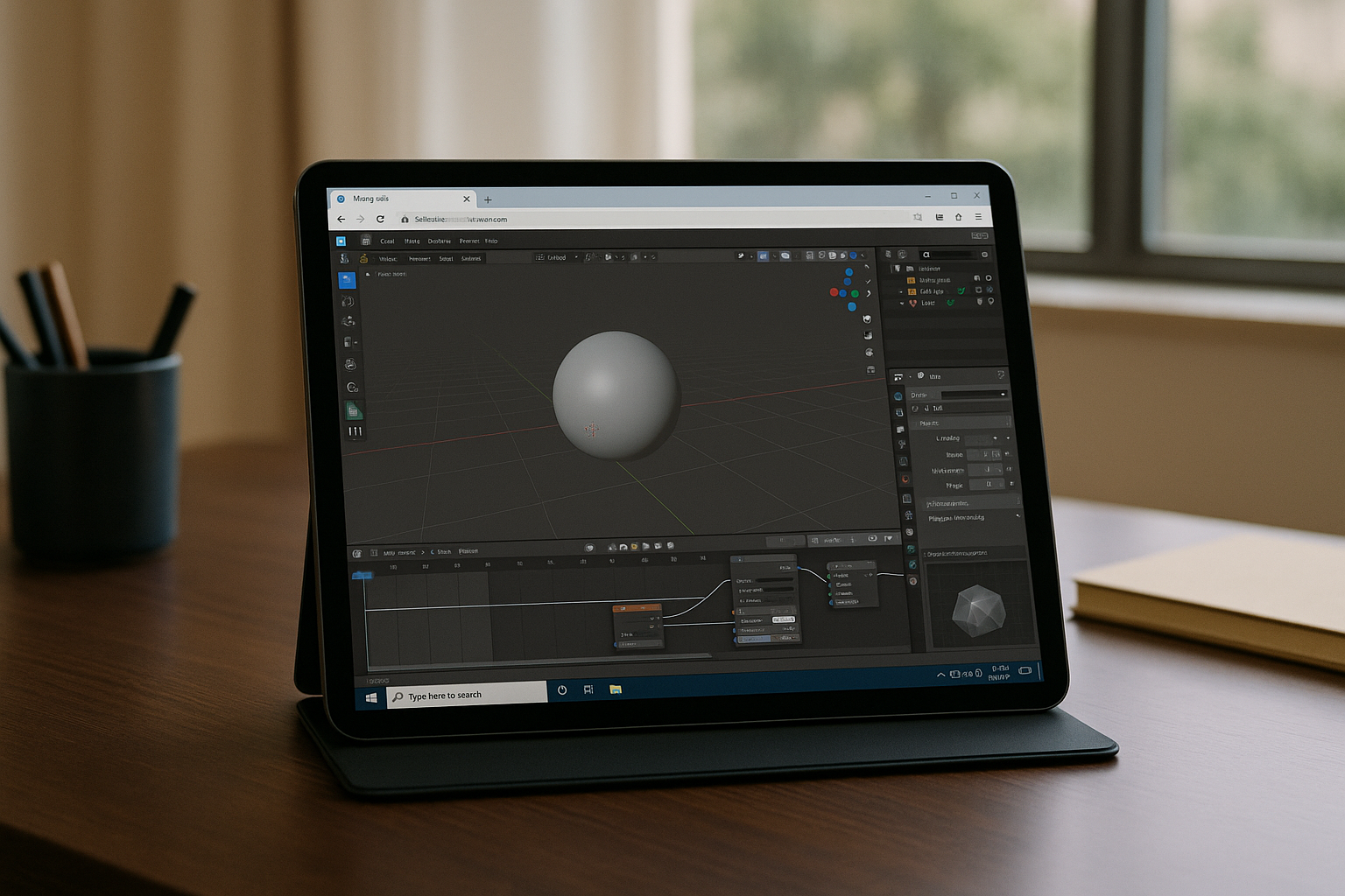 A better path: Blender in browser via a dedicated GPU workspace - realistic device from the article topic workspace with Blender