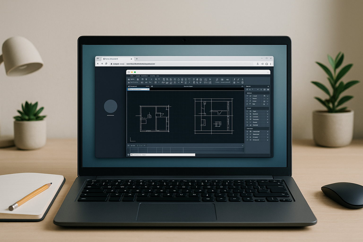 Architect editing DWG in AutoCAD on a modern Linux laptop at desk