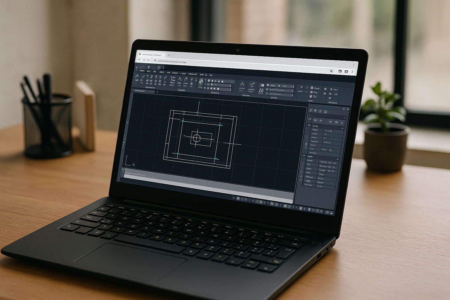 The Best Way to Run AutoCAD on Linux Without Compromise - realistic Linux laptop workspace with AutoCAD