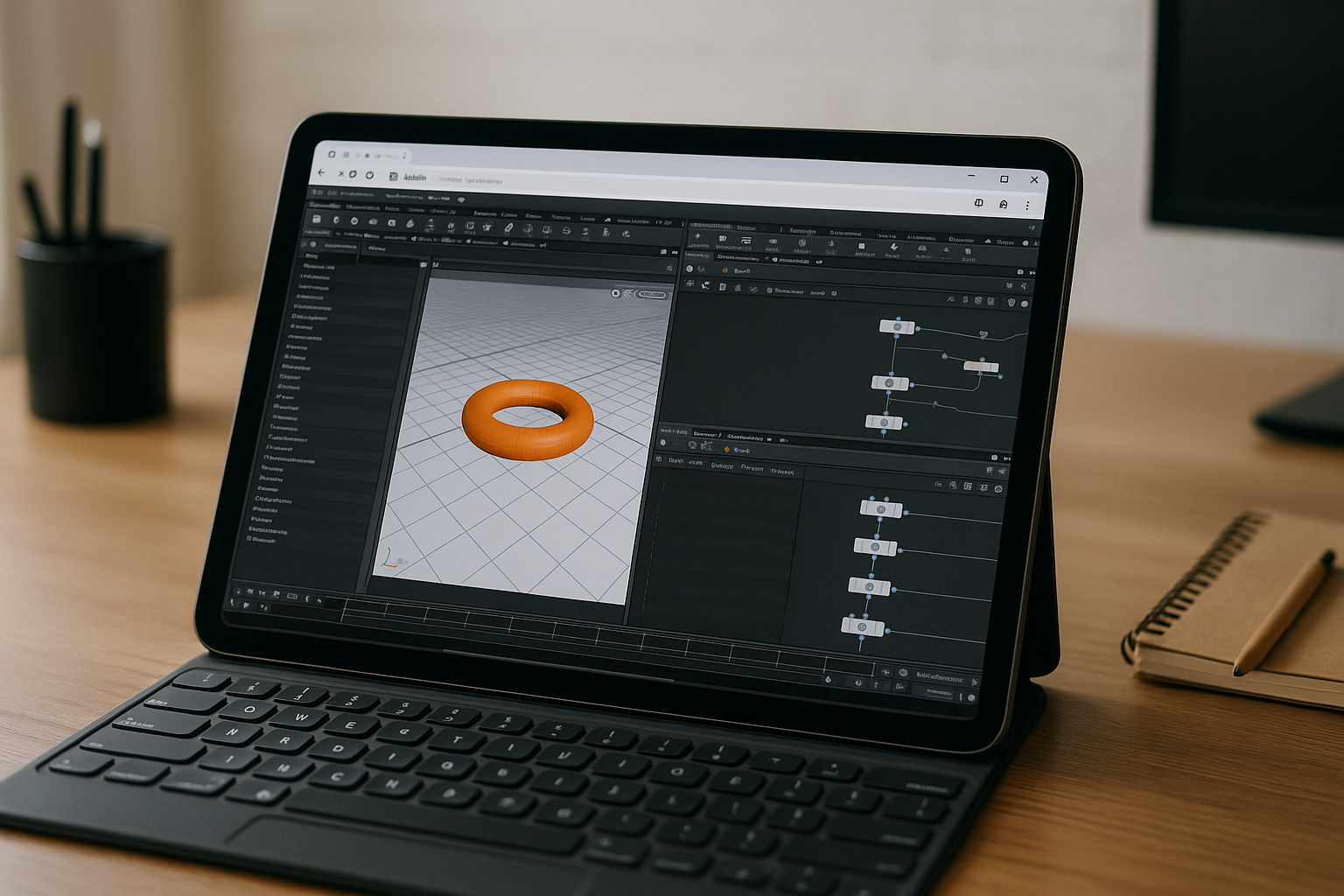 Why Houdini 3D software Feels Out of Reach on Your Device - realistic device from the article topic workspace with professional desktop software