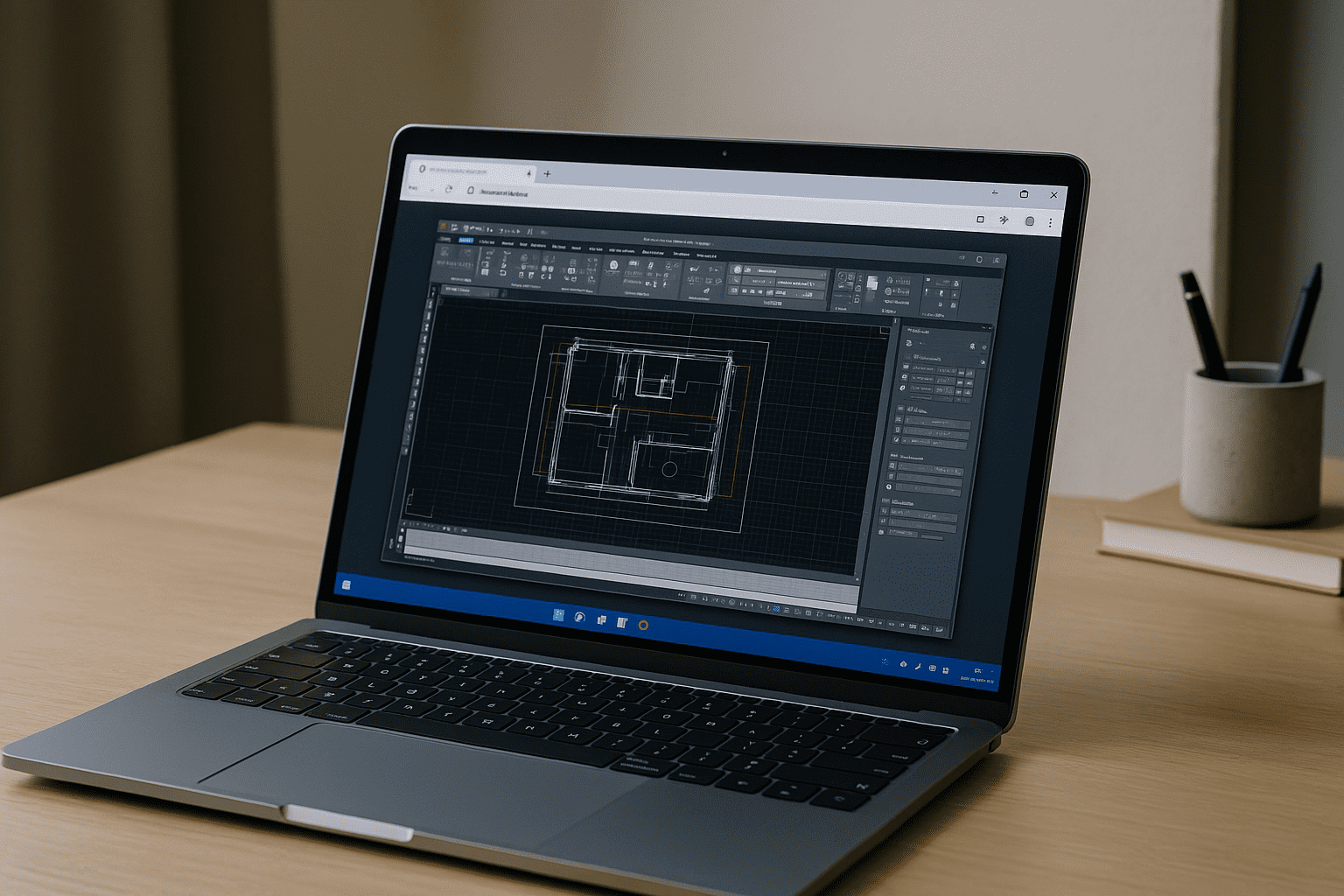 Engineer using cloud PC to run cloud based autocad on a lightweight laptop