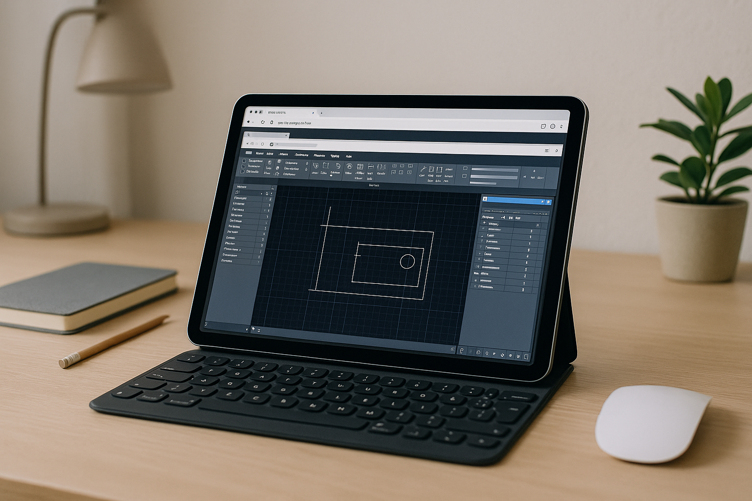 Architect using cloud based AutoCAD on a cloud PC from a laptop at desk