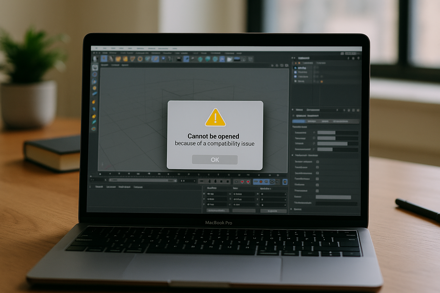 The Cinema 4D OSX compatibility wall on Mac - realistic device from the article topic workspace with professional desktop software