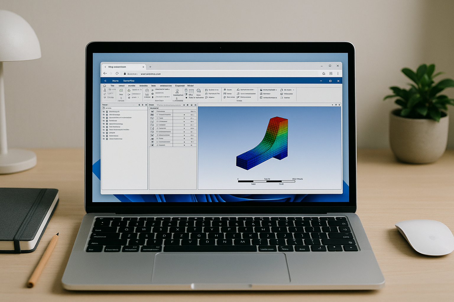Engineer running Ansys Mechanical on a browser-based cloud PC from a laptop