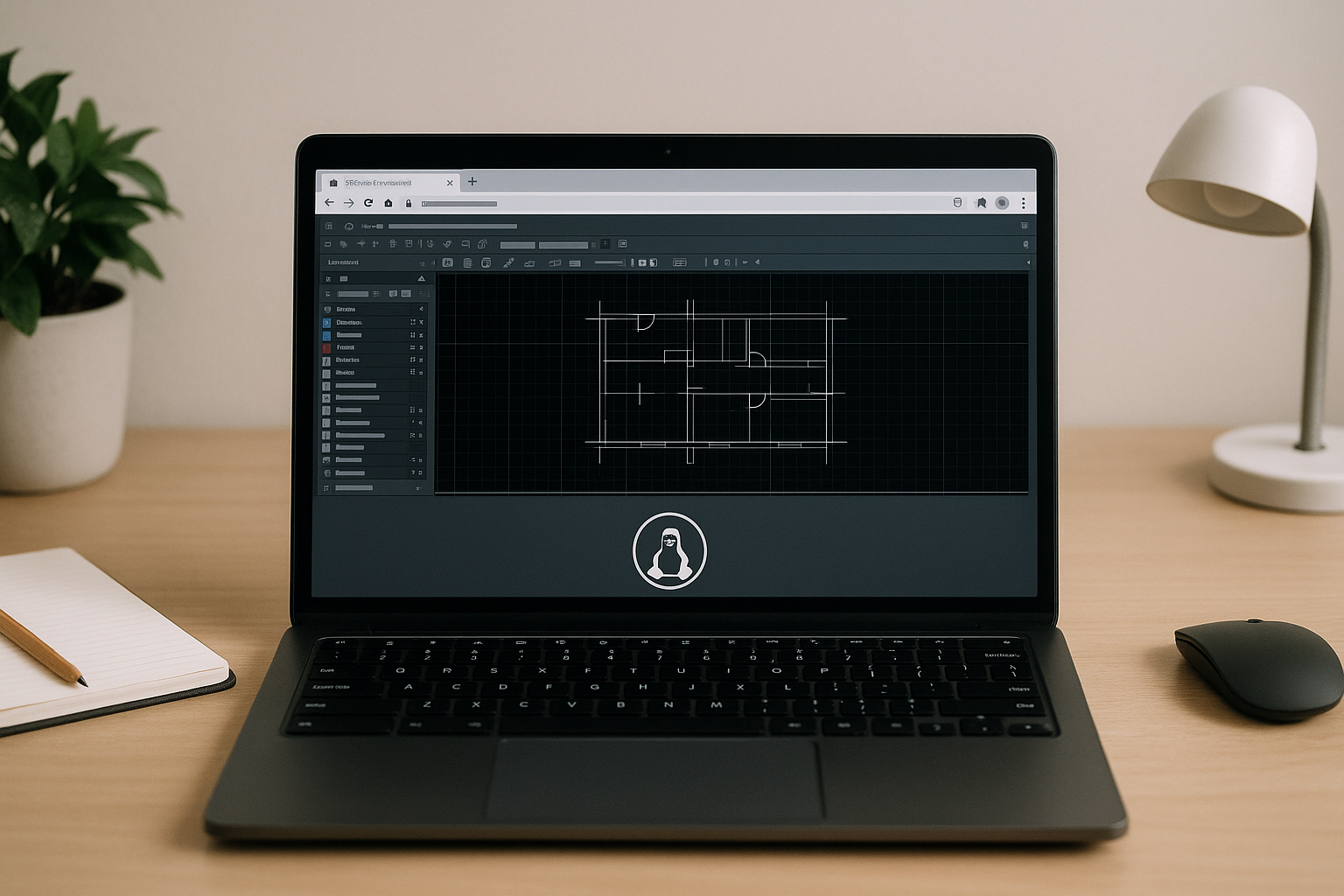 Engineer running AutoCAD and Linux via a cloud PC in a modern office