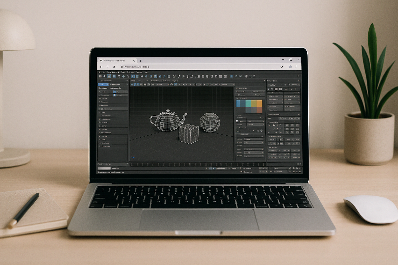 Artist running 3ds Max Autodesk in a browser-based cloud PC from a laptop workstation