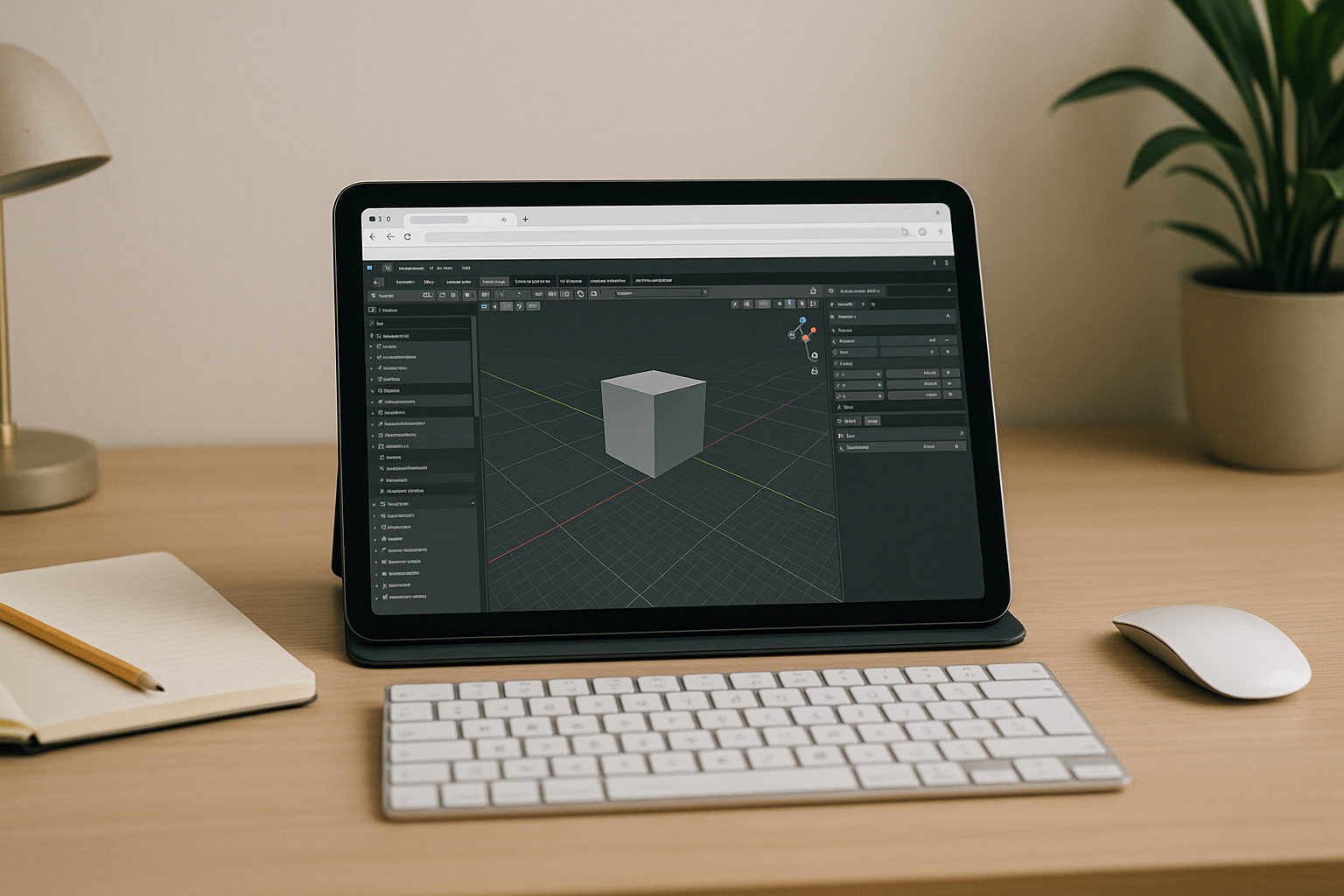 Designer performing 3d render online through a cloud PC from a thin laptop