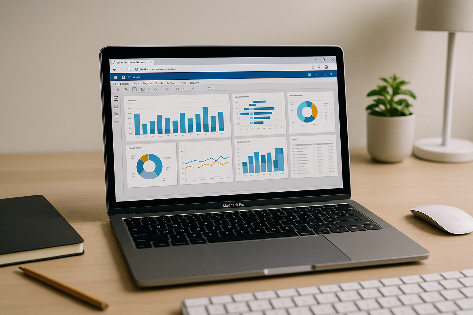 Analyst using Power BI Desktop macOS through a browser-based cloud PC at a desk