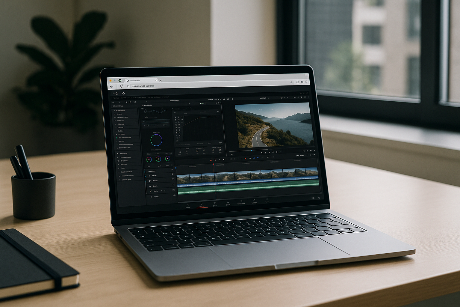 DaVinci Resolve without installation, powered by Aristeem - laptop running professional desktop software