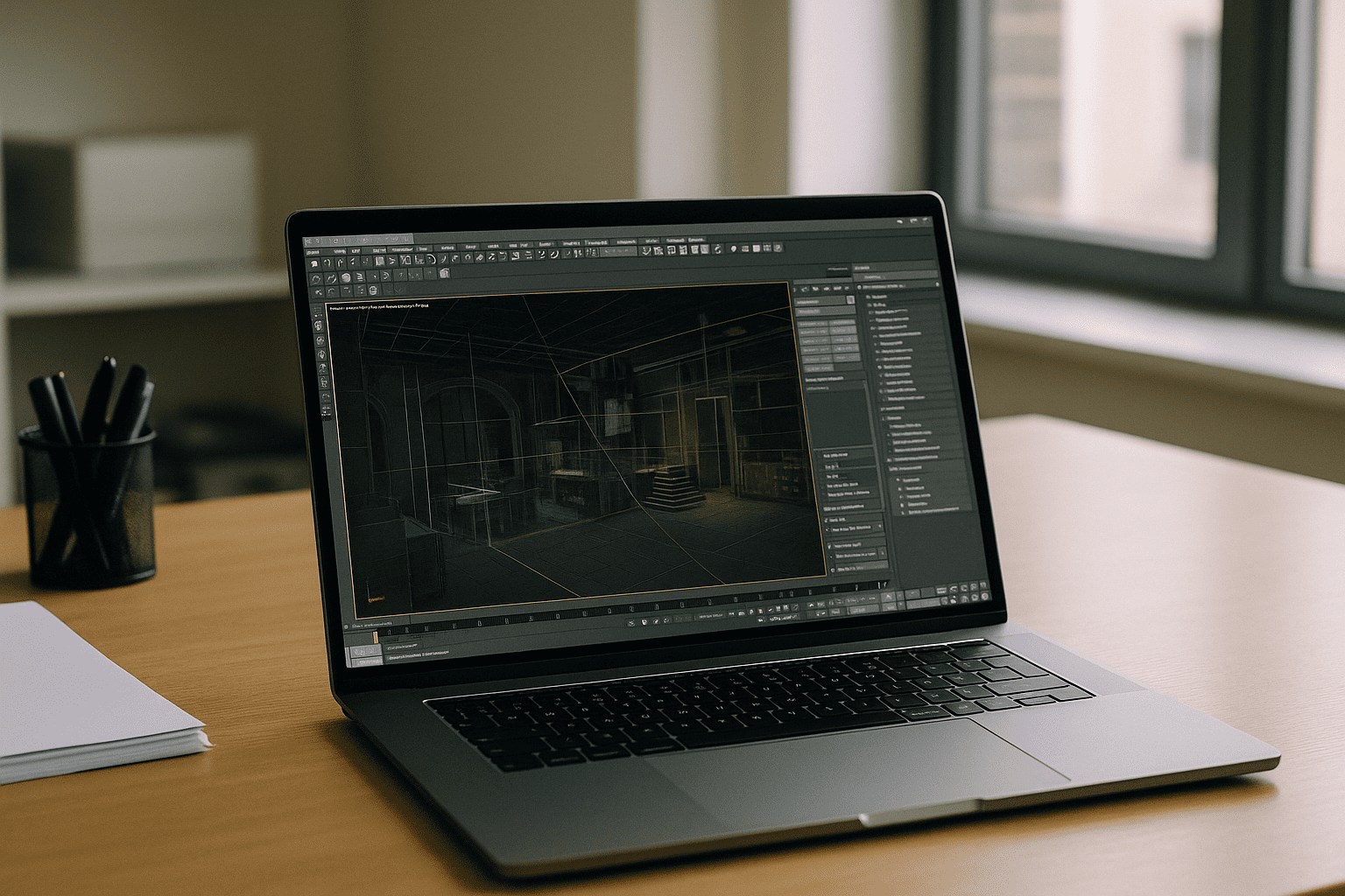 Designer running 3ds Max software on a cloud PC from a web browser in a modern studio
