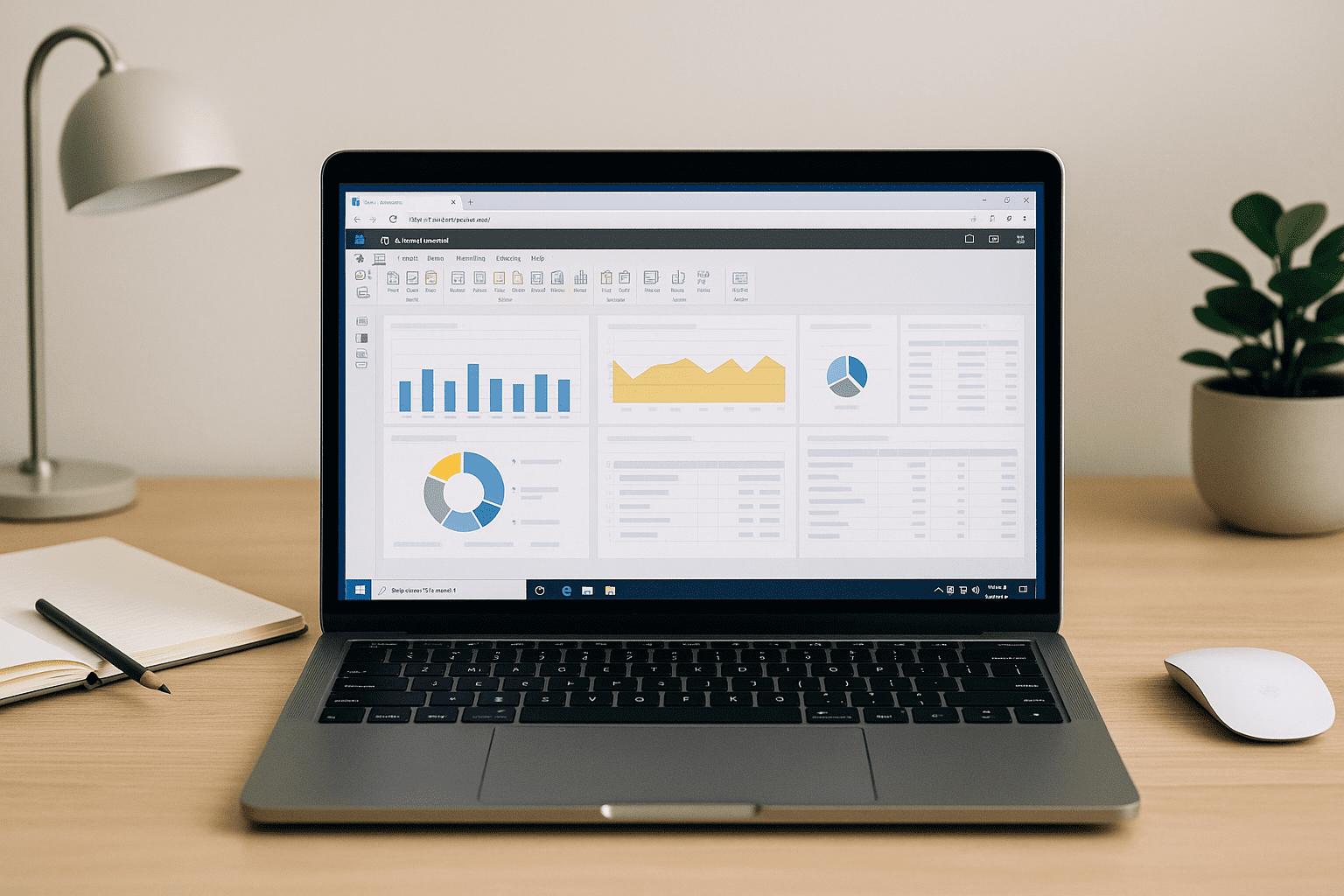 Analyst using Power BI for MacBook through a browser-based cloud PC workspace