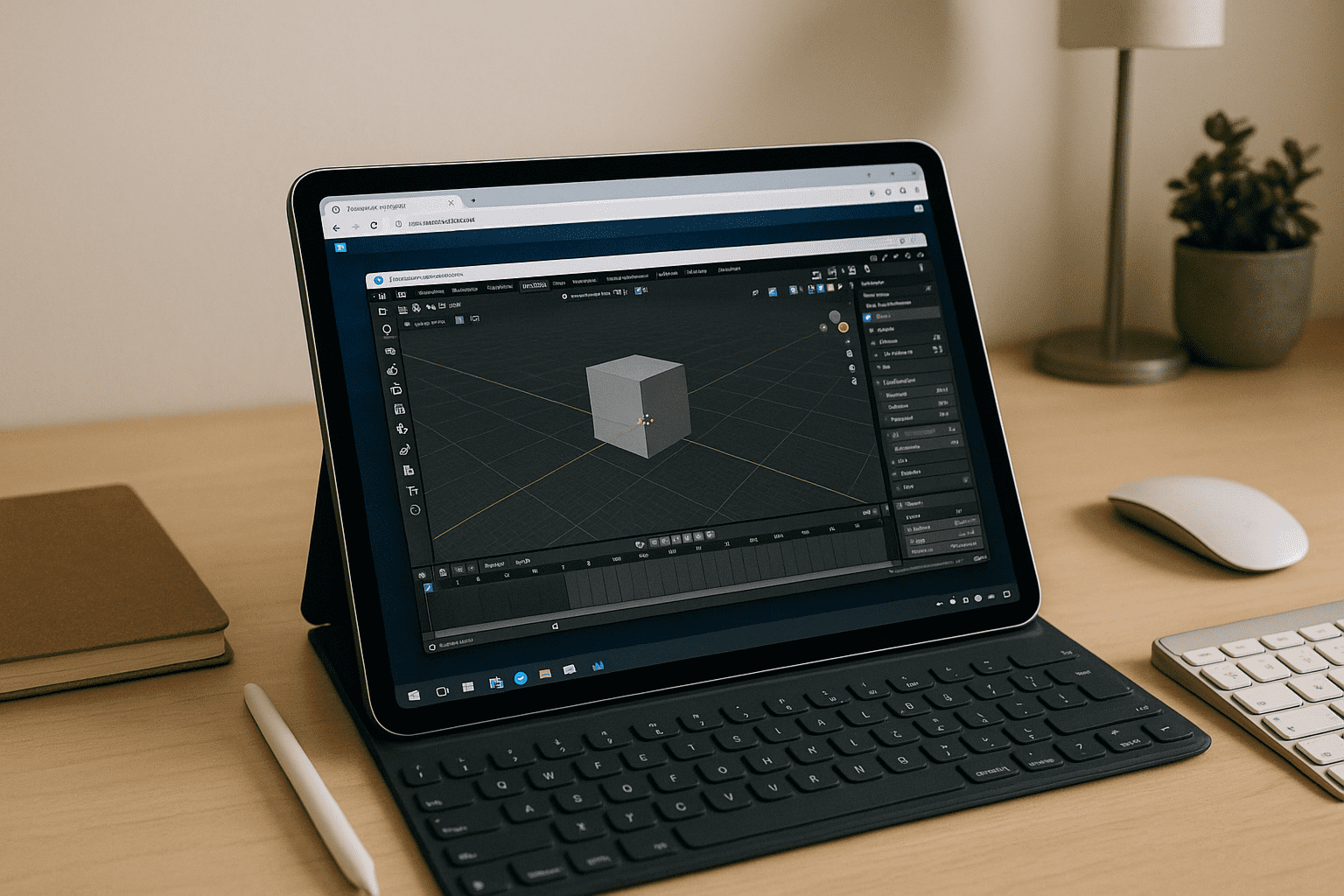 3D artist using Blender on iPad through a cloud PC in a browser workspace