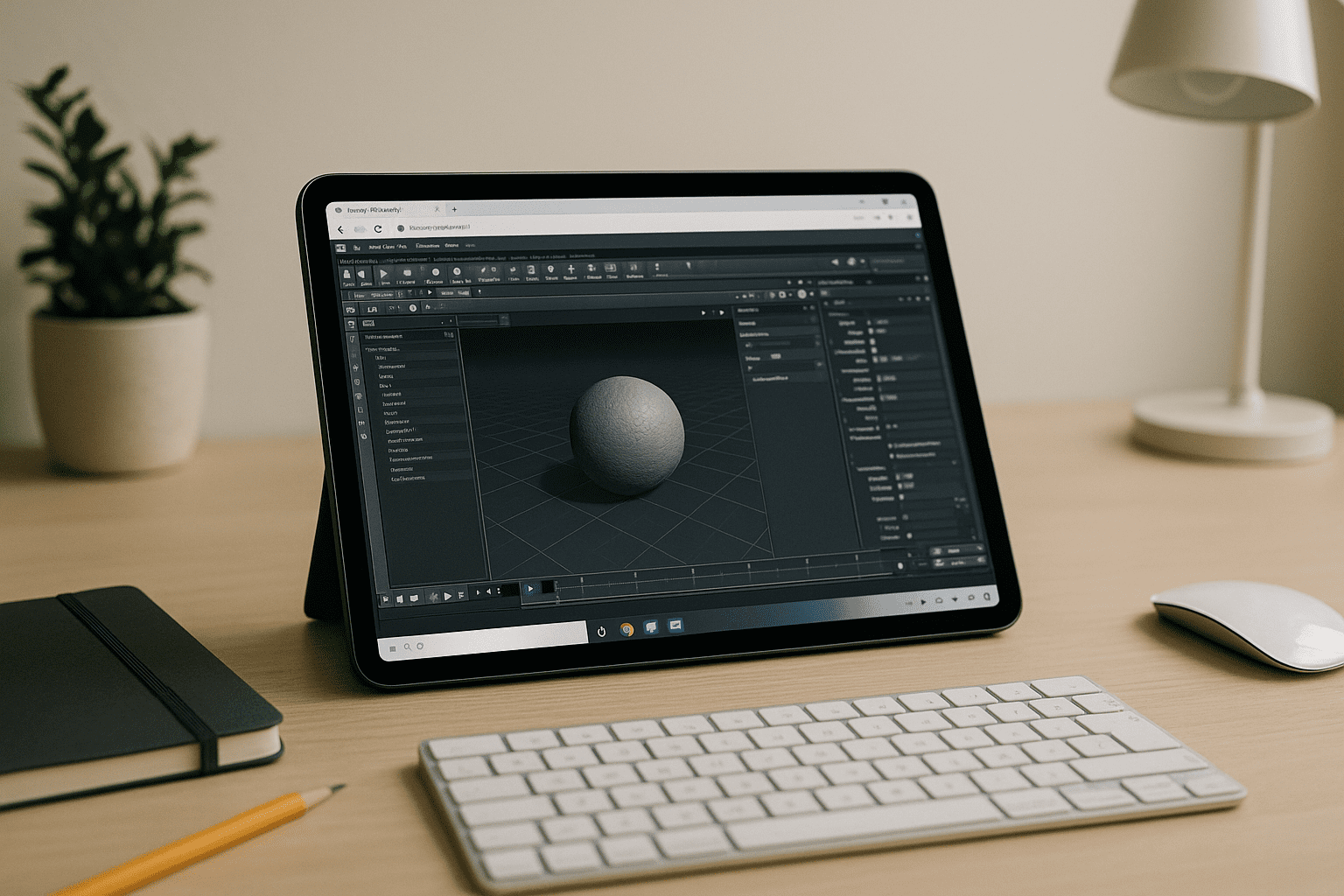 Artist running Houdini 3D in a browser-based cloud PC on a laptop workstation