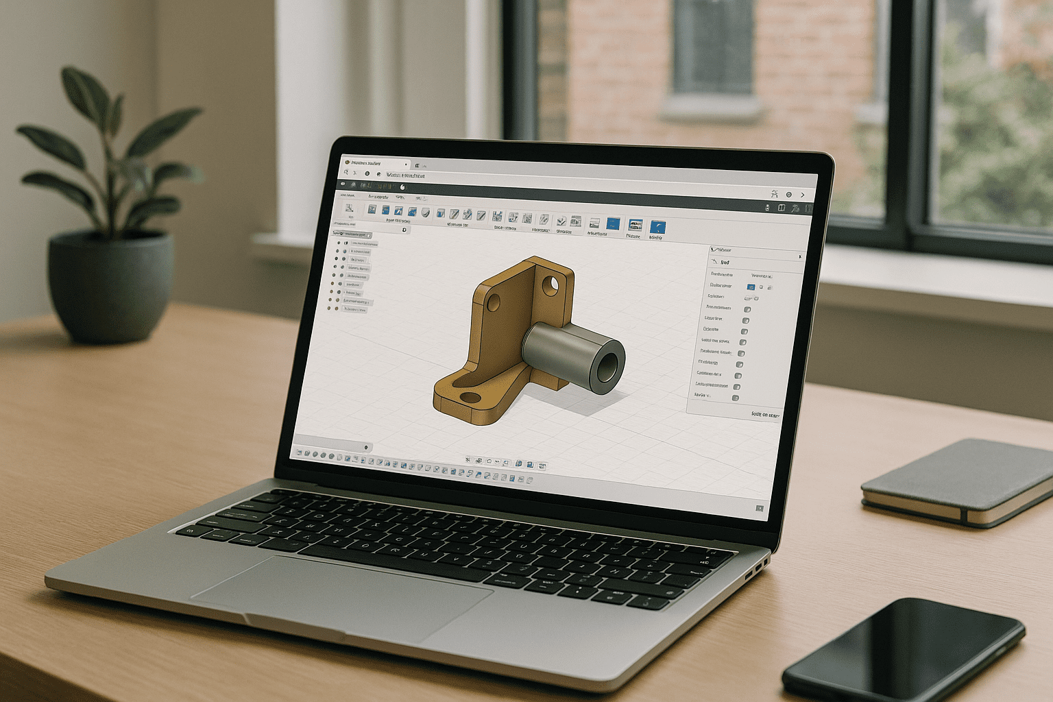 Engineer using Fusion 360 online through a cloud PC workspace on a laptop