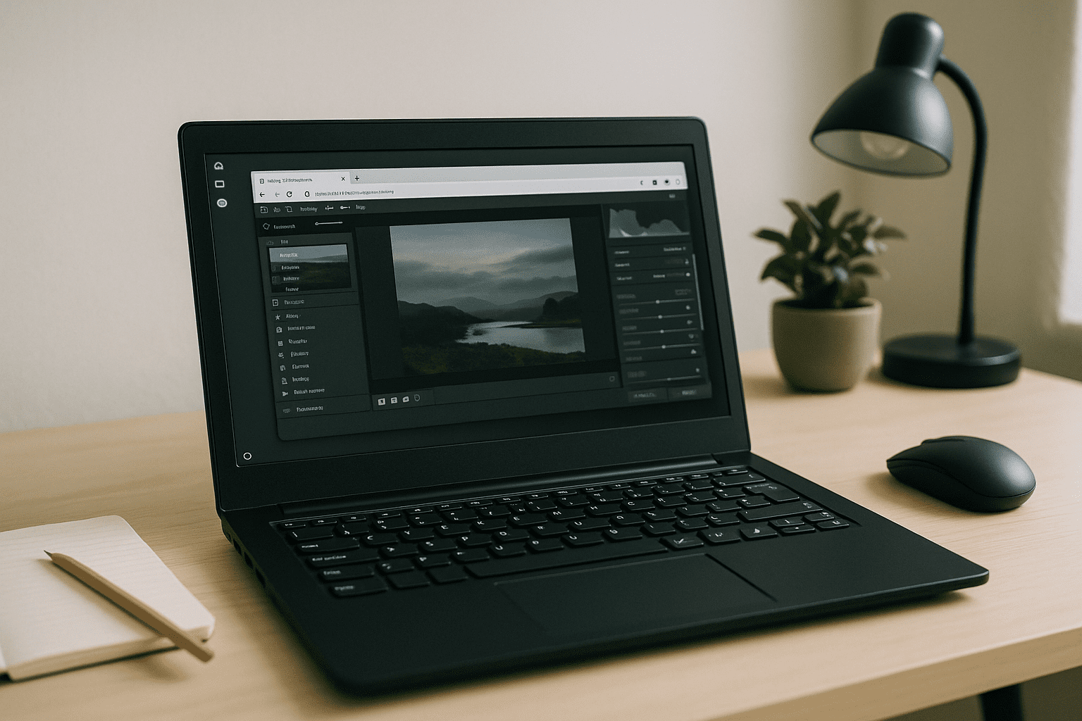 Photographer using a Lightroom Linux alternative on cloud PC inside a browser workspace