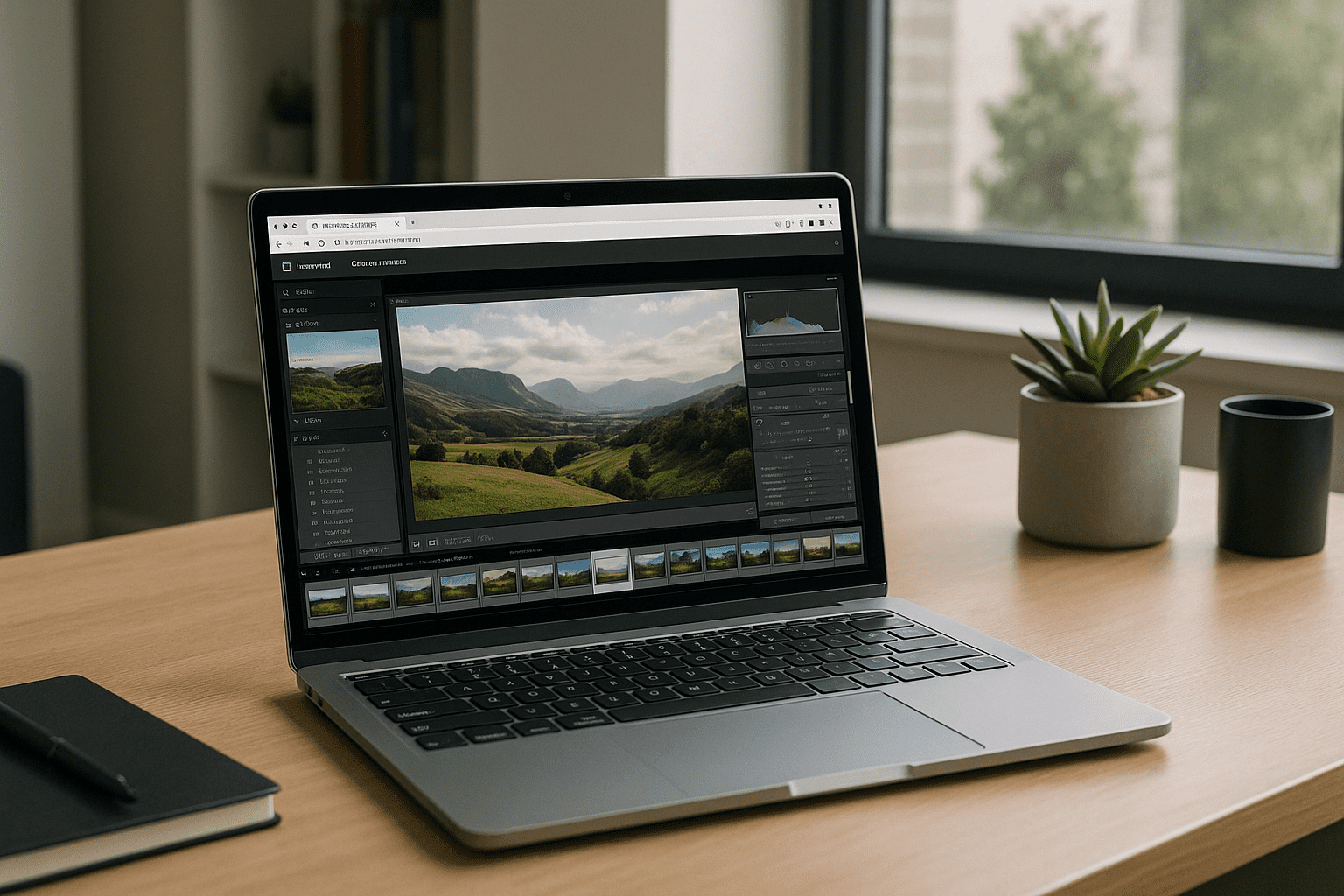 Adobe Lightroom for Linux with Aristeem in the Browser - laptop running professional desktop software