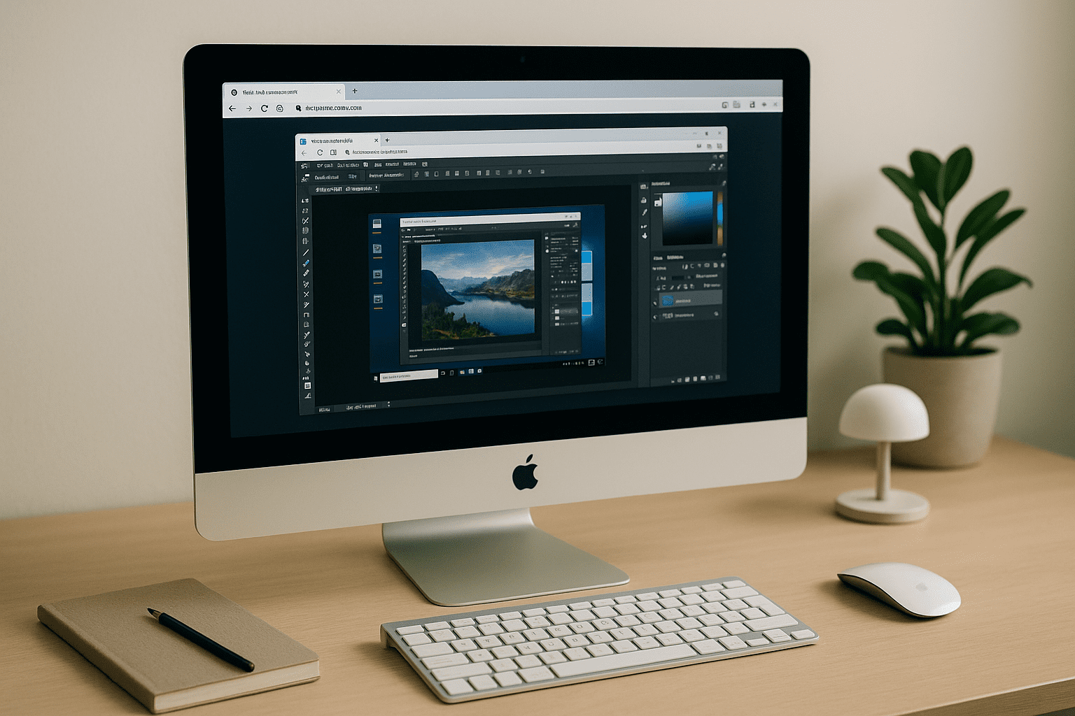 Mac user running a virtual machine for pc in a browser-based workspace