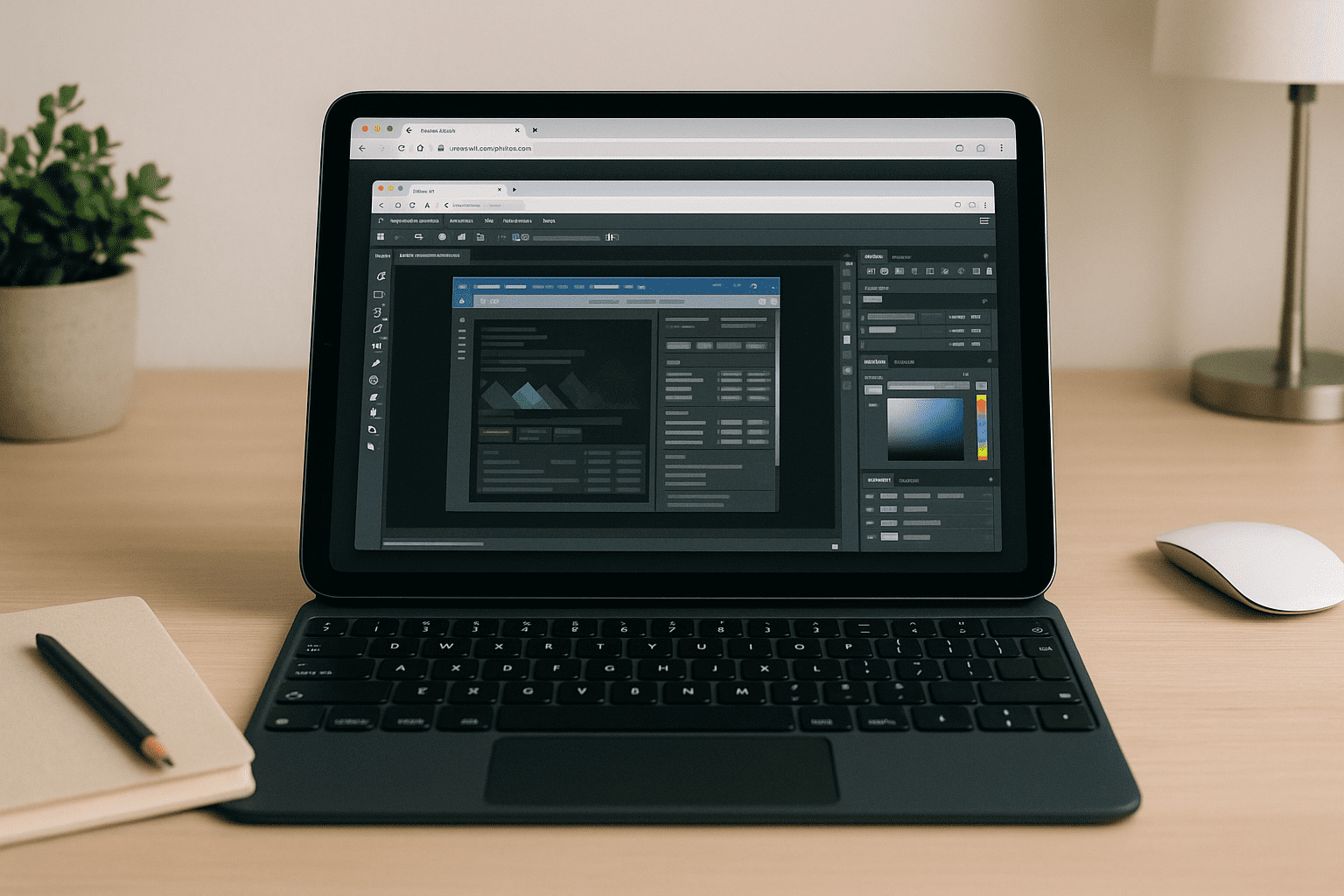 Professional using iPad VM via cloud PC in Safari on iPad to run desktop applications