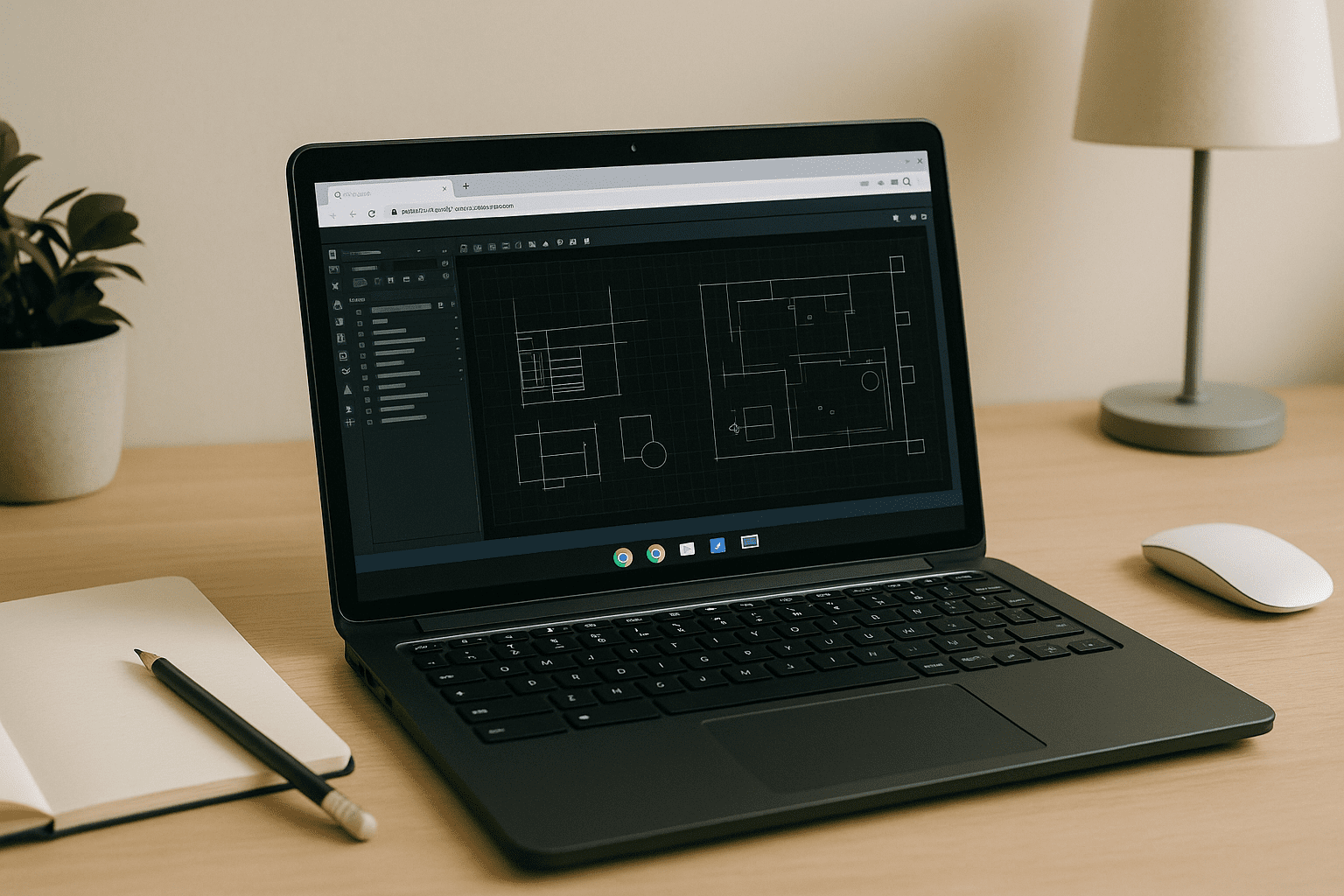Engineer using Cloud Based AutoCAD through a cloud PC on a lightweight laptop