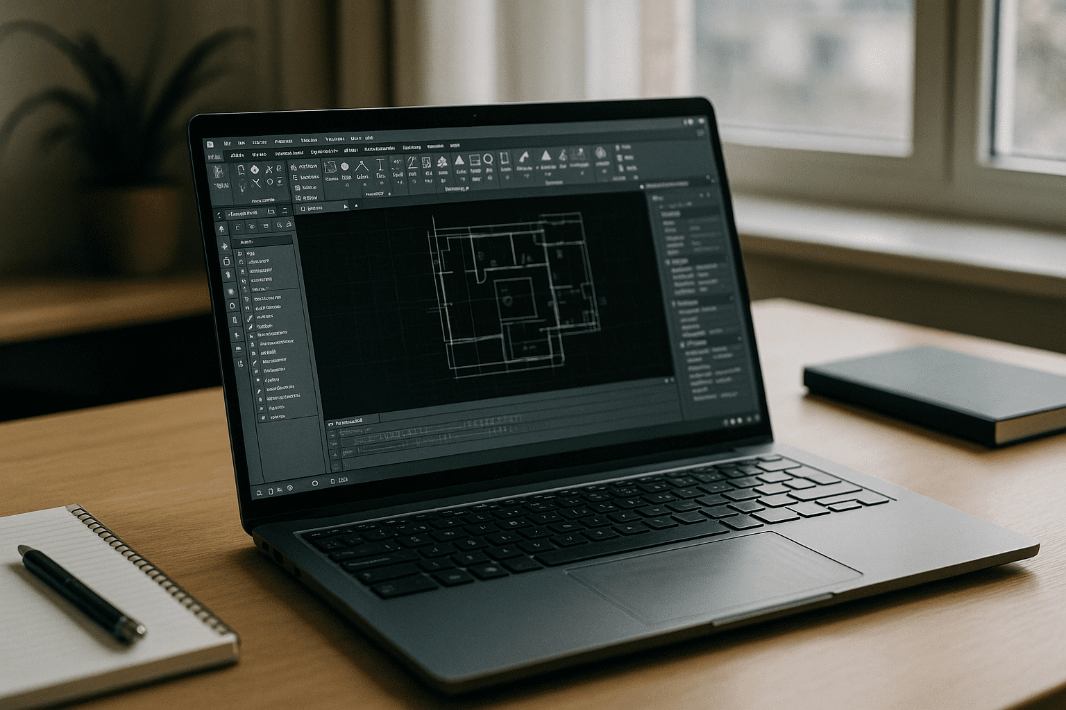 Engineer using Online AutoCAD Software on a cloud PC through a web browser at desk