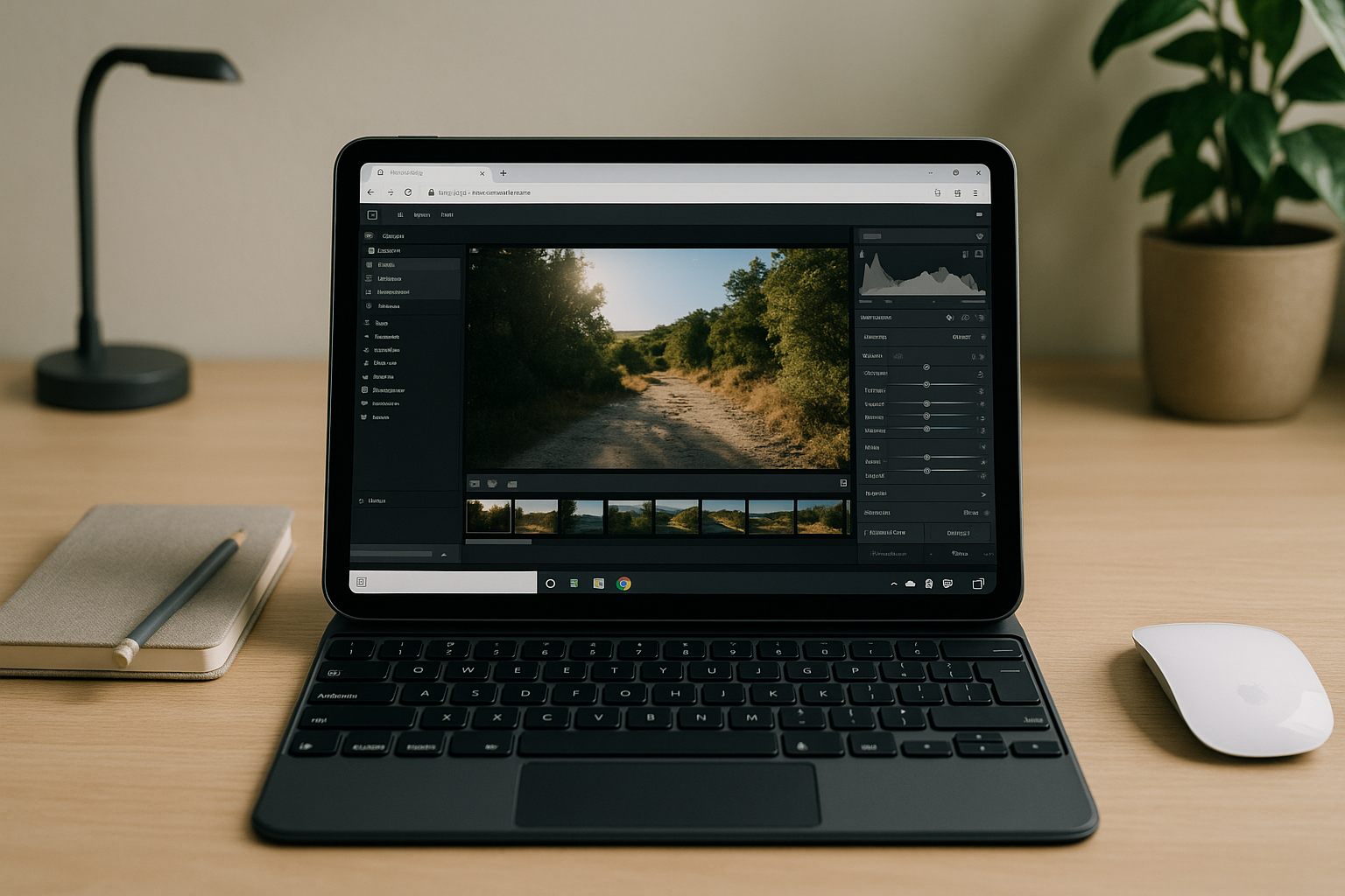 Photographer running Lightroom Classic online on a laptop through a cloud PC workspace