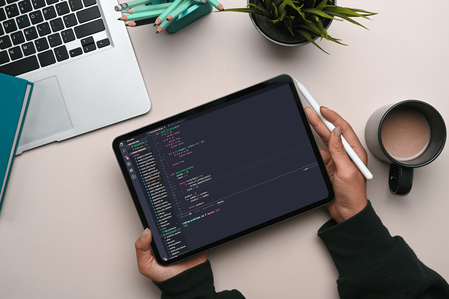 Developer using VS Code Android through a cloud PC in a mobile browser workspace