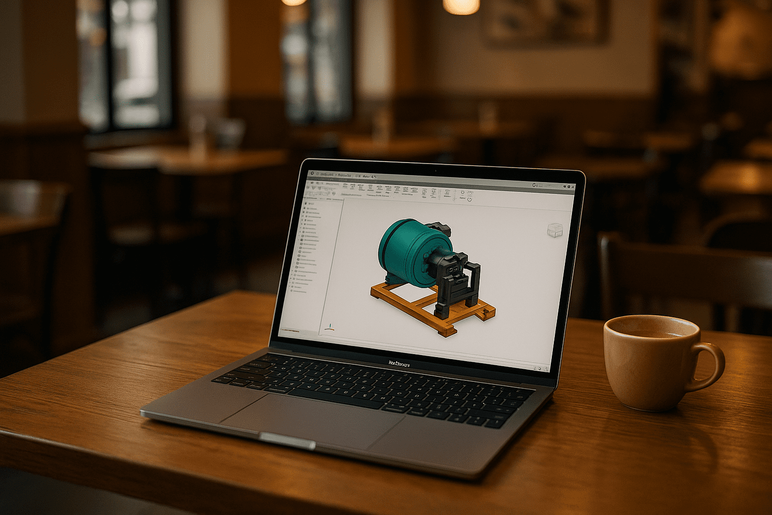 Inventor on macOS: real project pressure on a Mac - MacBook with Inventor in café