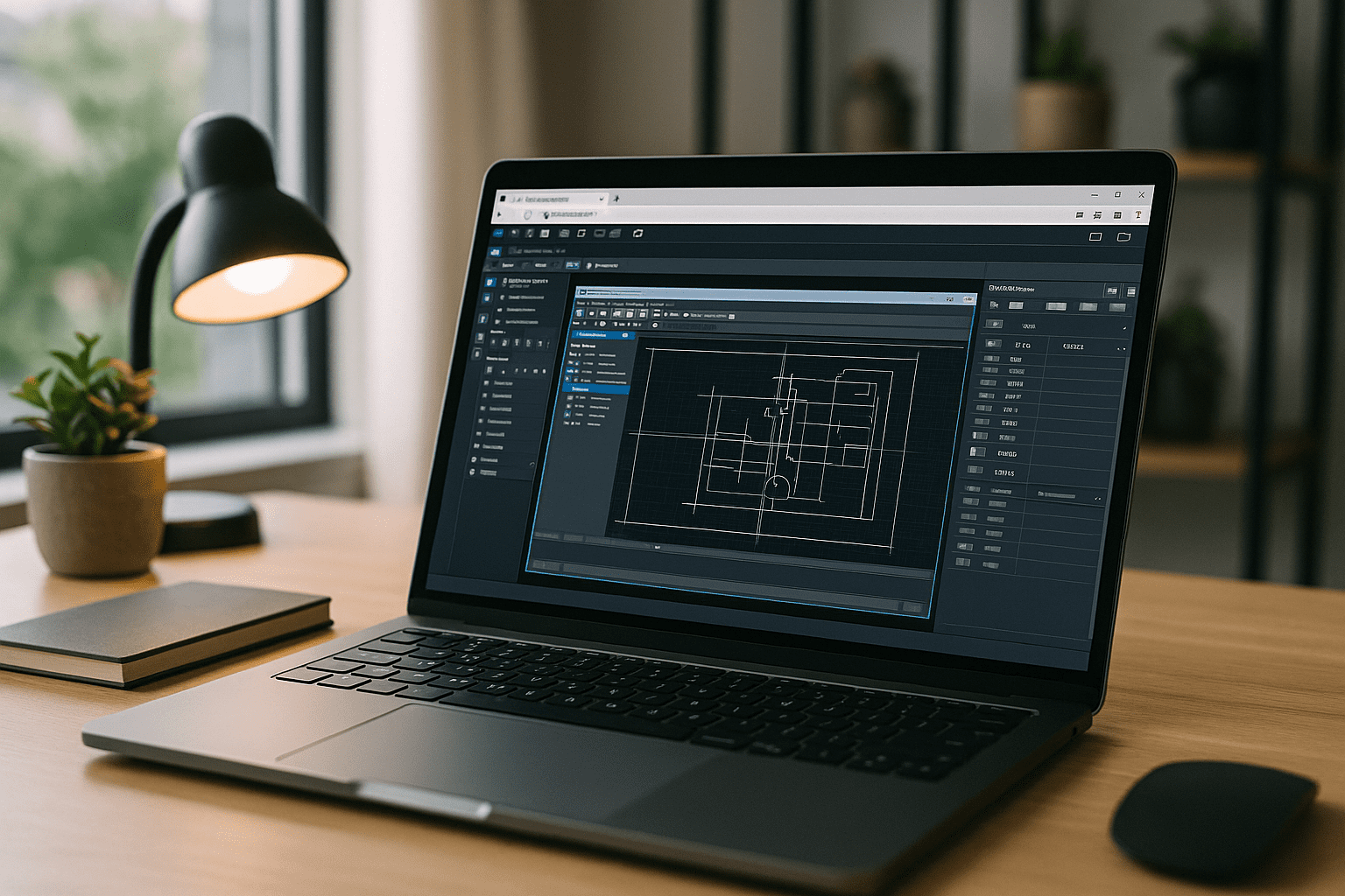 AutoCAD program workspace accessed from a laptop