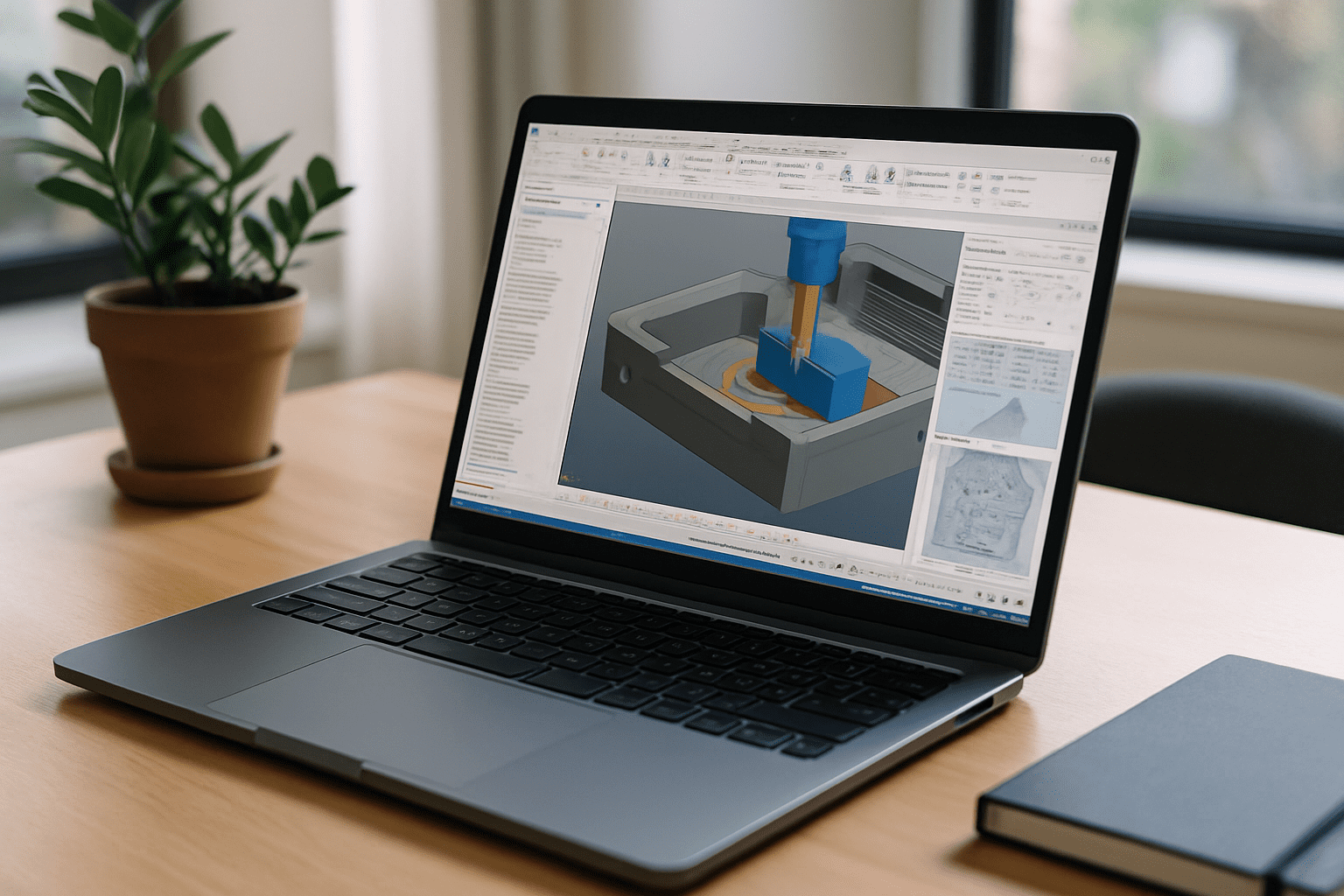 The Real Cost of Pausing Mastercam Software Work - modern laptop with professional desktop software in office