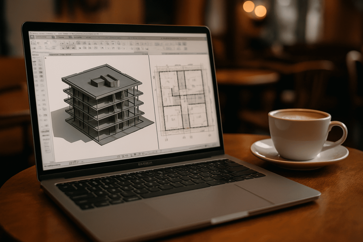 Revit on macOS when your team requires exact versions - MacBook with Revit in café
