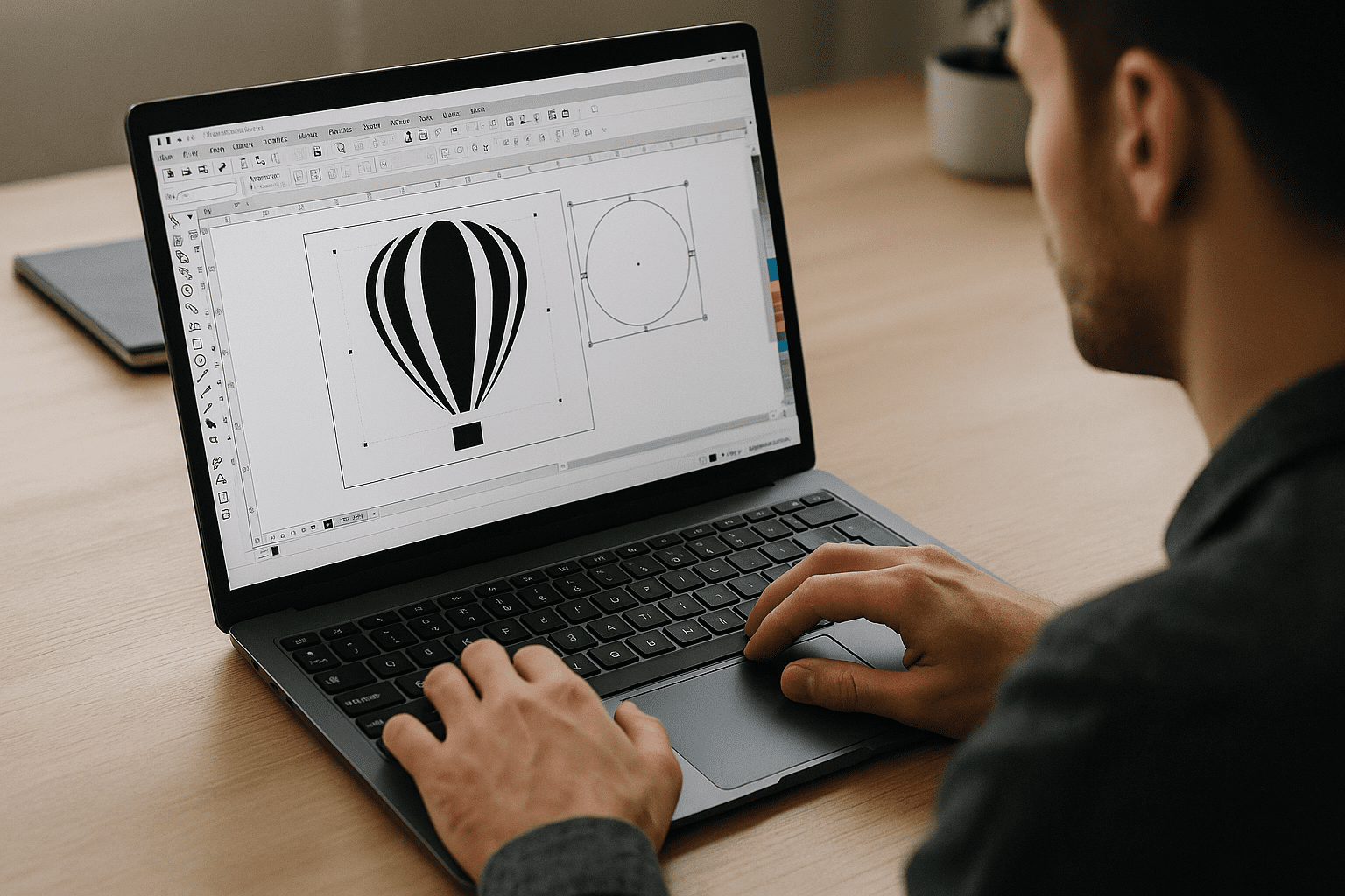 Designer using Software CorelDRAW on a cloud PC in a web browser workspace