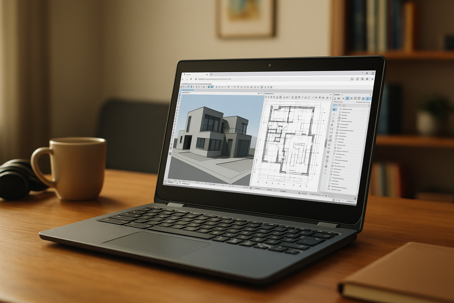 Architect working with Archicad online on a browser-based cloud desktop from a laptop