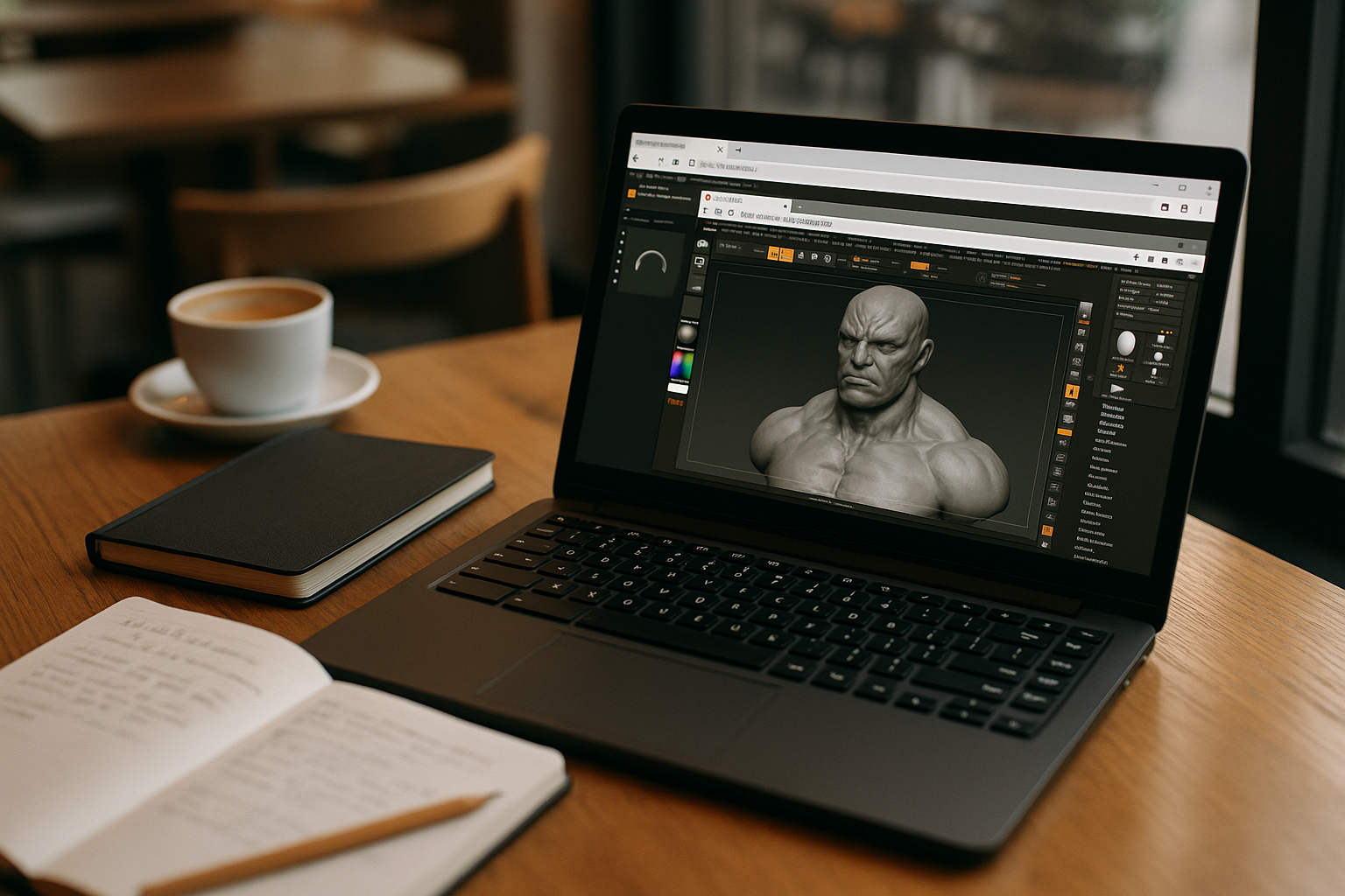 Artist running ZBrush on Linux via a full desktop in the browser