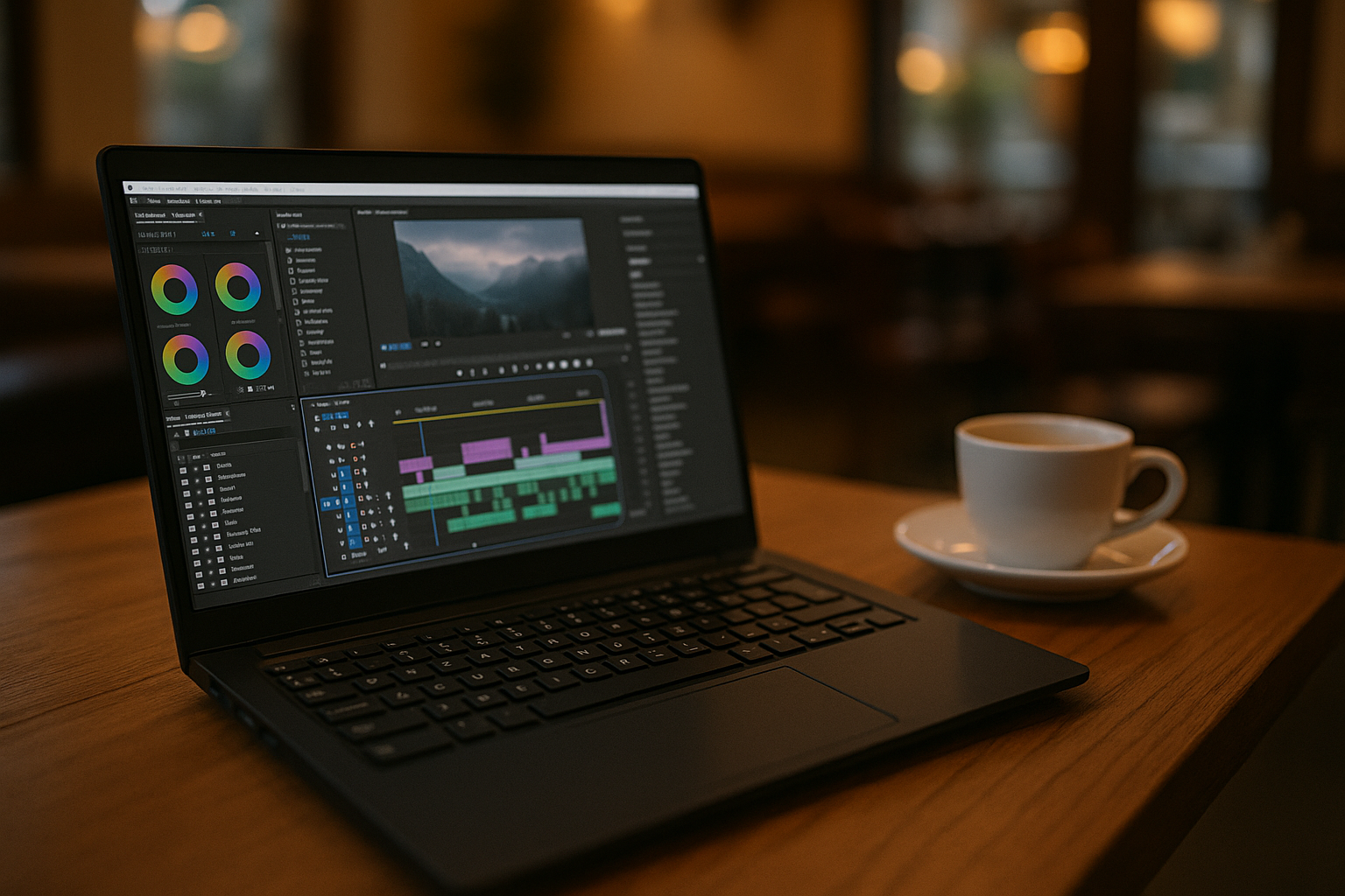 The Real Workflow Blocker With Adobe Premiere Pro Linux - Linux laptop with Premiere Pro in café