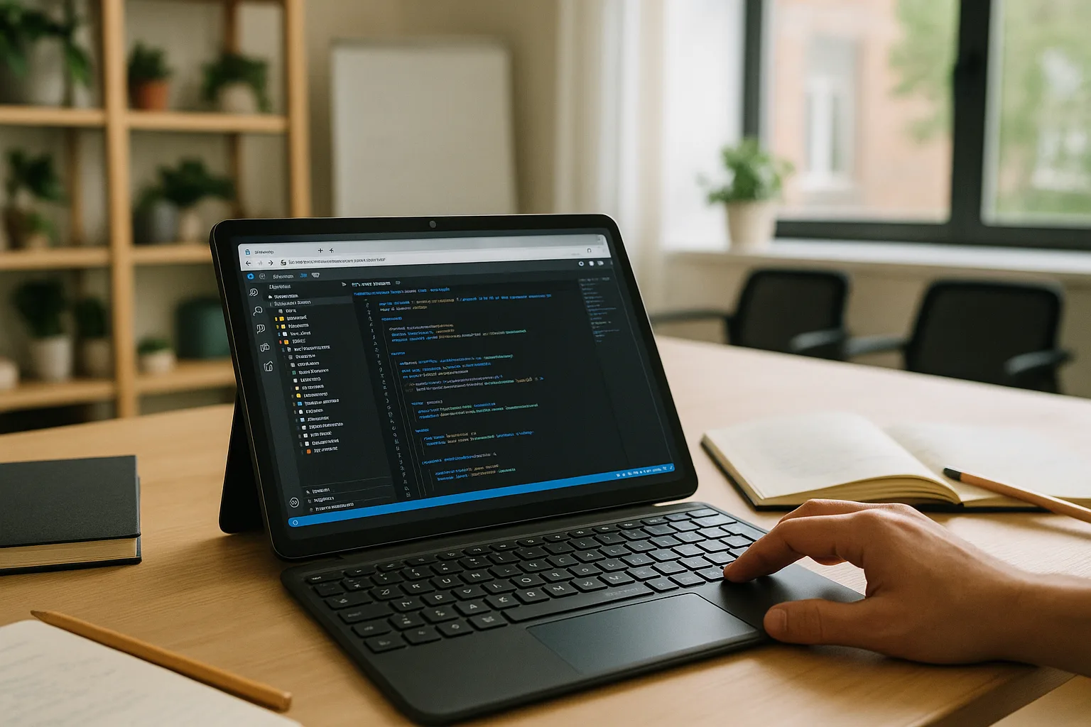Developer running Visual Studio Code for Android through a cloud PC in a tablet browser