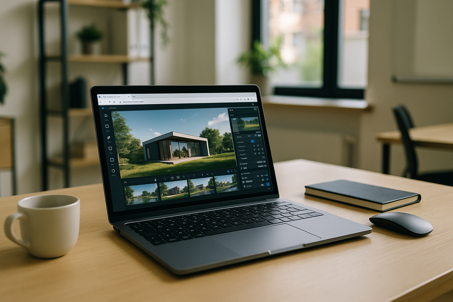 Architect completing a Lumion render inside a browser‑based Windows desktop