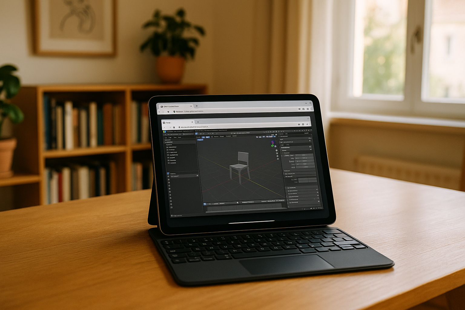 Professional designer utilizing 3D rendering services on iPad via cloud PC