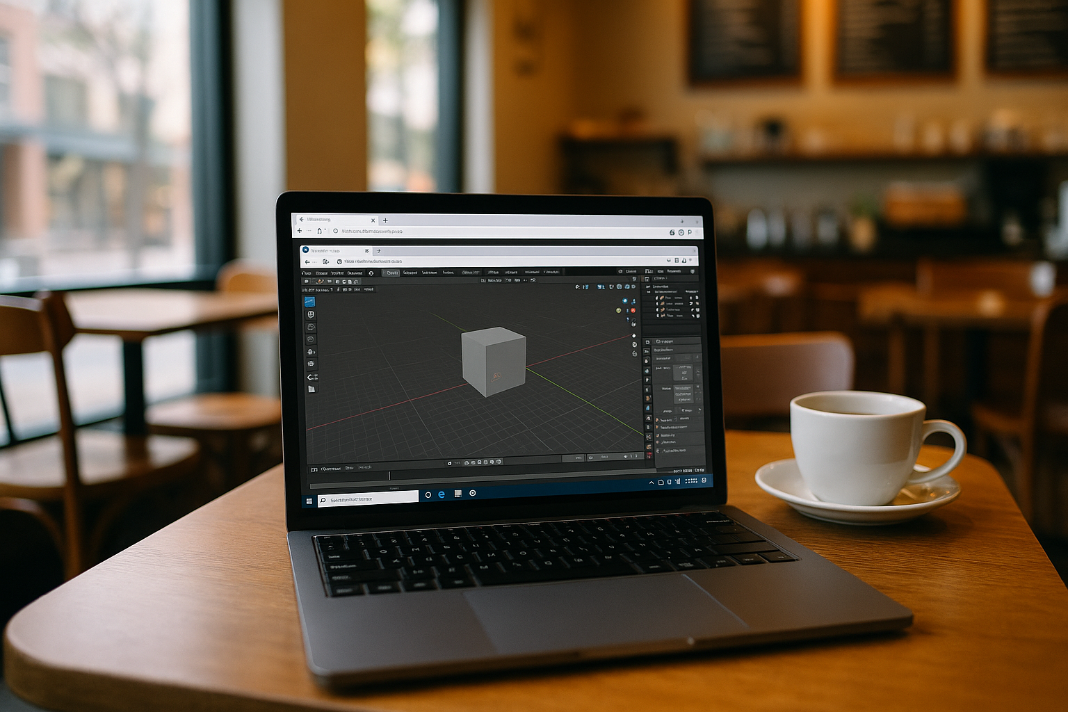 User accessing Blender design program online via cloud PC