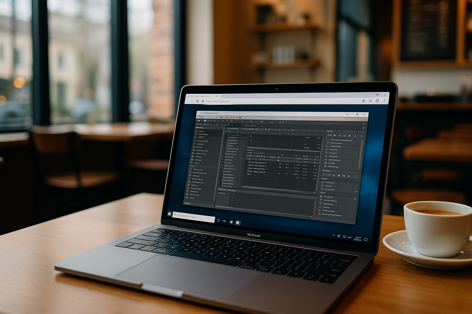 Professional working with Aristeem SaaS platform on laptop via cloud PC