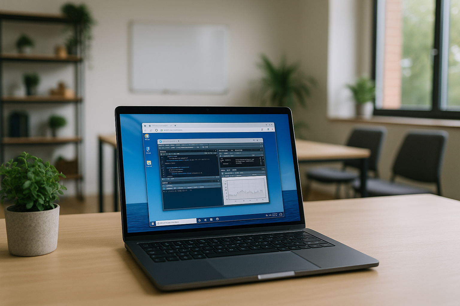 Data scientist working with RStudio online through cloud PC