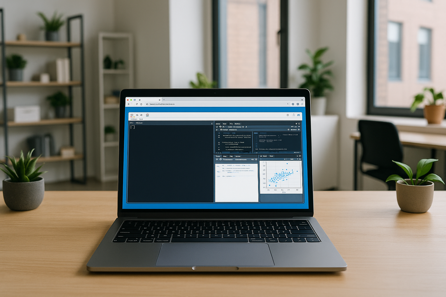 Developer using PyCharm IDE via cloud PC for data analytics