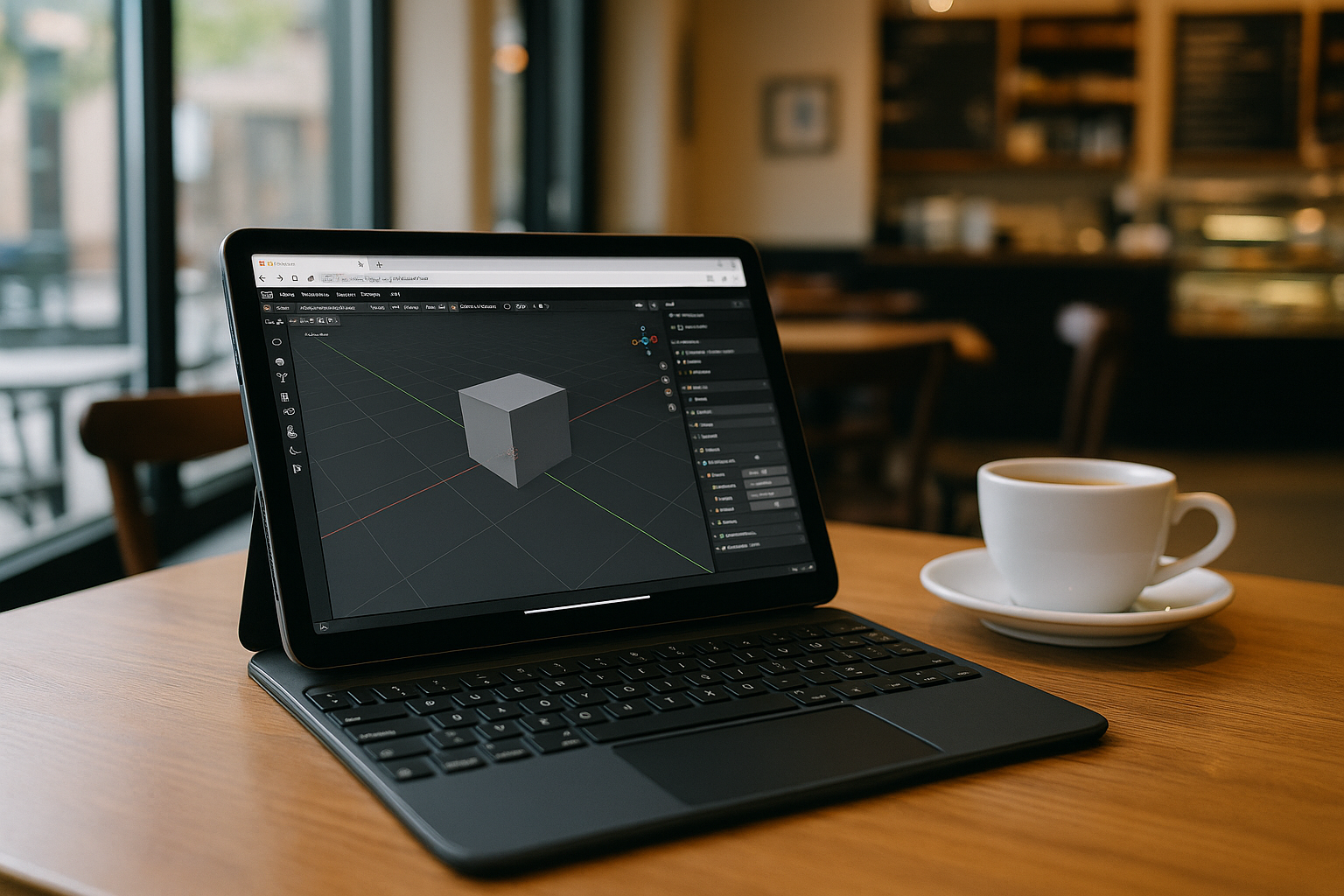 User running Blender on tablet through cloud PC solution