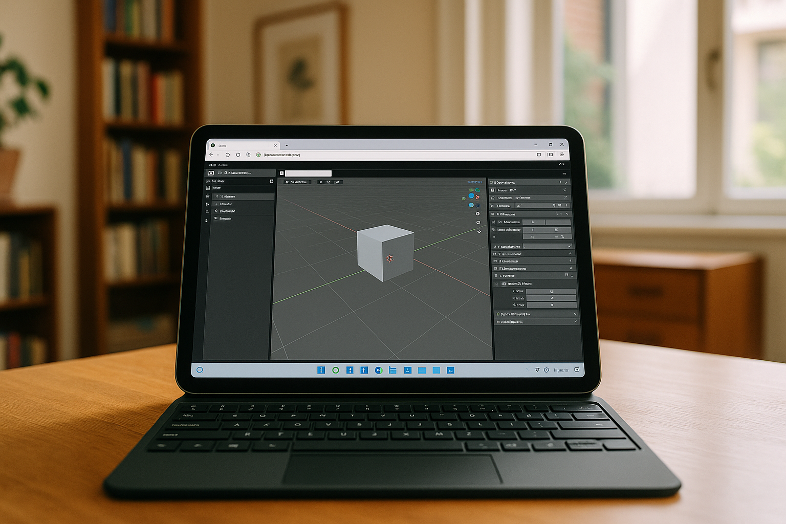 User creating 3D models with Blender on Tablet using cloud PC