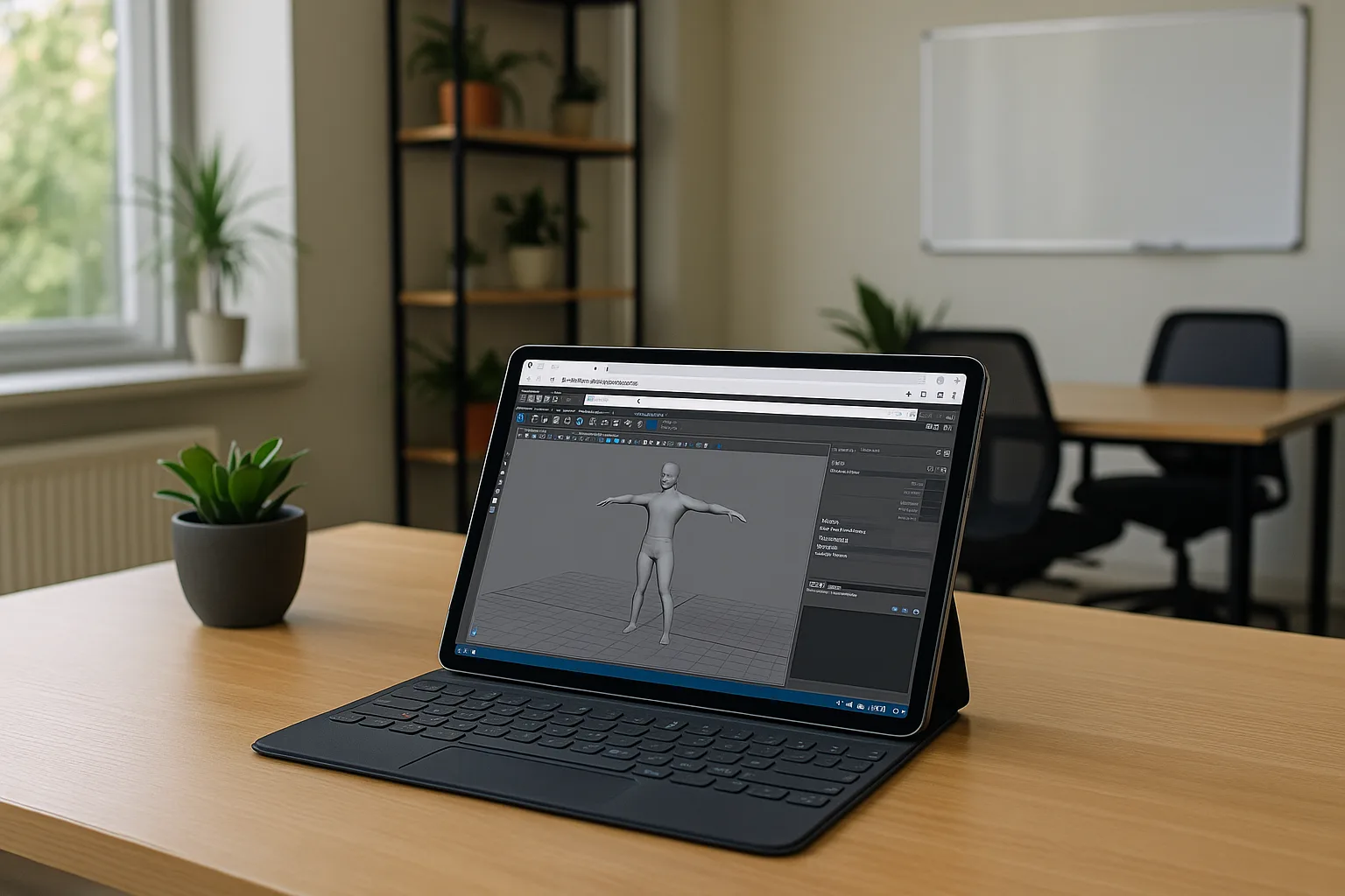 User performing 3D modeling on tablet using cloud PC solution