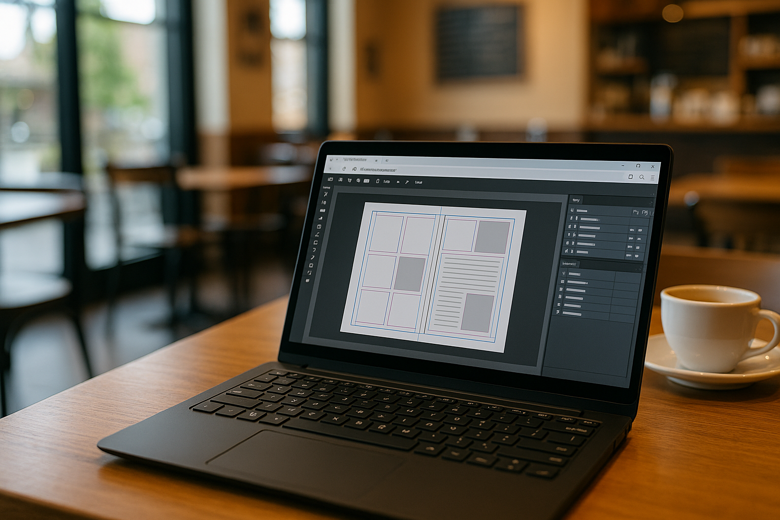 Graphic designer utilizing InDesign alternative online via cloud PC