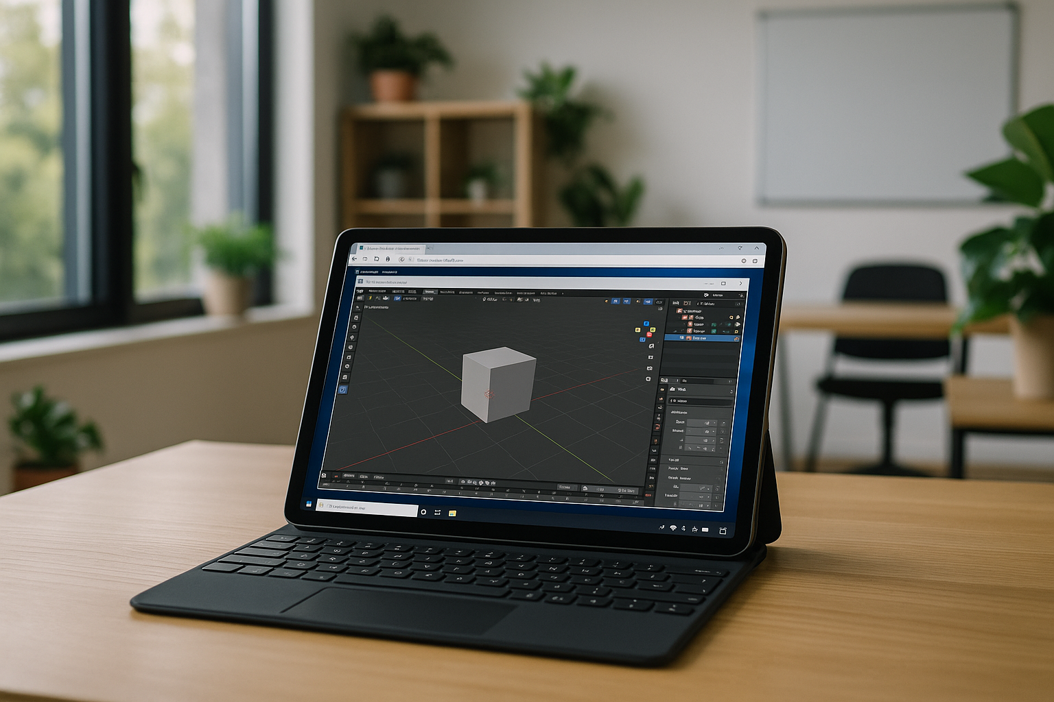 User accessing Blender on iPad through cloud PC for 3D modeling